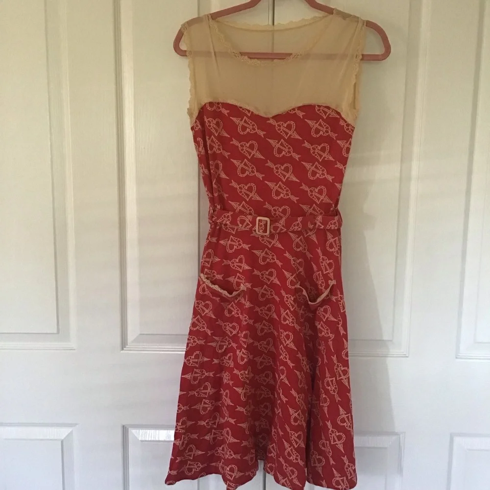 Effie’s Heart lace arrow print dress red Sz S